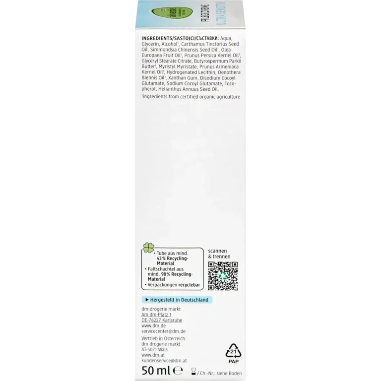 Alverde ultra sensitive face cream ingredients list packaging back