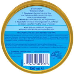 Penaten Baby Protective Cream back label with zinc oxide, panthenol and diaper rash protection details