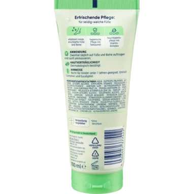 Ingredient list of Tea Tree Oil Foot Cream showing Niacinamide and Shea Butter