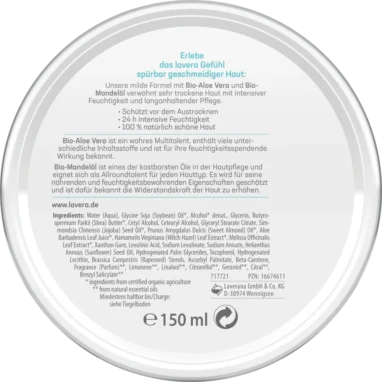 Lavera Basis Sensitiv Care Cream, 150ml -Back
