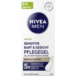NIVEA MEN Sensitive Beard & Face Care Gel 50 ml with panthenol and chamomile for sensitive skin