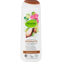 alverde rich body milk with organic cocoa butter and hibiscus, front packaging