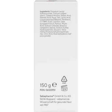 Side of Sebamed Olive Cleansing Bar 150 g showing ingredients