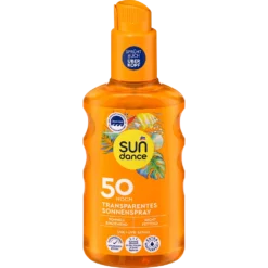 Sundance Transparent Sun Spray SPF 50 200ml front view sunscreen bottle