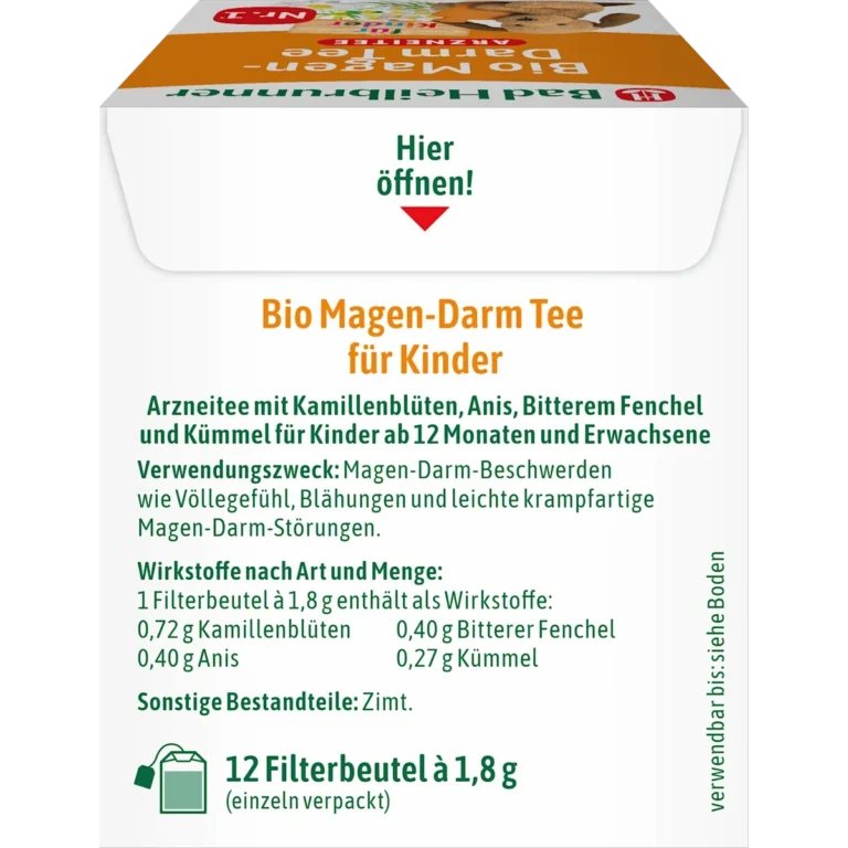 Bad Heilbrunner Organic Children Stomach & Bowel Tea - Back side