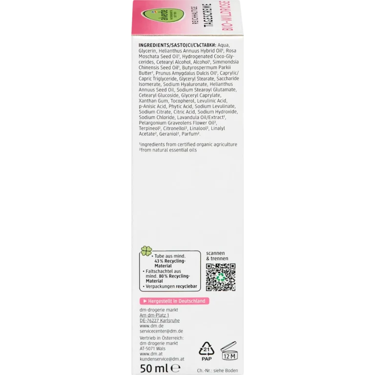 alverde face cream wild rose ingredients natural formula with hyaluronic acid and oils