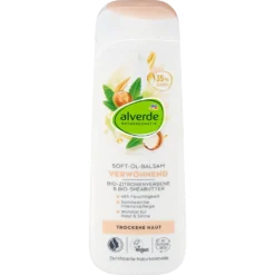 alverde Soft Oil Body balm with organic lemon verbena and shea butter 250 ml front packaging