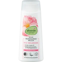 Alverde Wild Rose Mild Cleansing Milk 200 ml with organic jojoba and wild rose oils for dry skin
