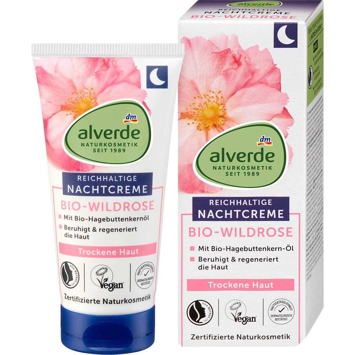 Alverde Wild Rose Night Cream, 50ml Alverde Wildrose Night Cream 50ml front packaging