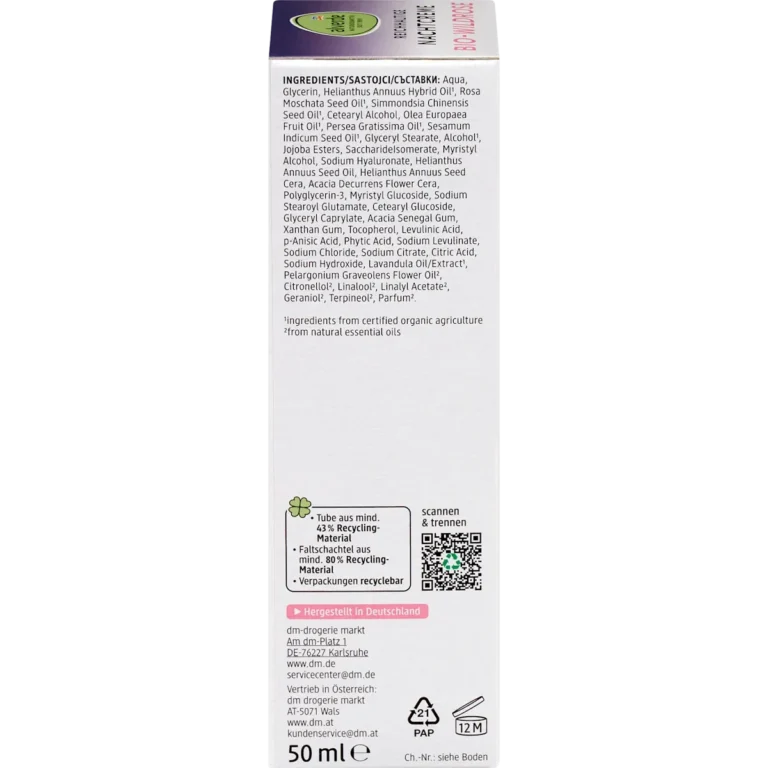 Alverde Wildrose Night Cream ingredients label back