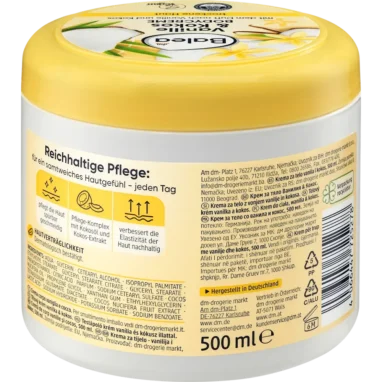 Ingredient list of Balea Body Cream showing Coconut Oil and Extract