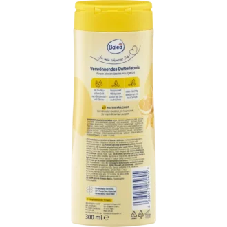 Back of Balea Buttermilk & Lemon Cream Shower Gel 300 ml showing ingredients and product information