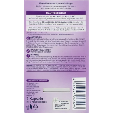 Balea Retinol Bakuchiol Concentrate, 7 Capsules - Backside
