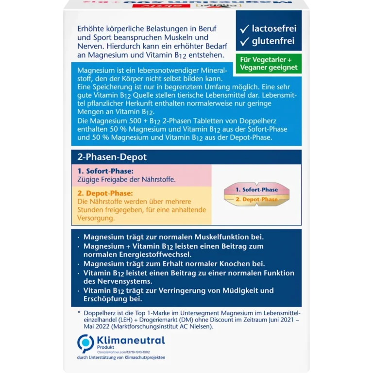 Doppelherz Magnesium 500 + B12 2-Phase Depot Tablets, 30 Tablets doppelherz-magnesium-500-b12-2-phase-depot-30-back.webp