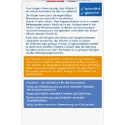 Back label of Doppelherz Vitamin D3 Mini-Tablets showing ingredients and usage instructions