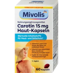 Mivolis Carotene 15 mg Skin Capsules with beta-carotene, vitamins and copper, 60 capsules