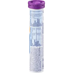 Nutritional information table for Mivolis Multivitamin Effervescent Tablets showing vitamin content and daily values.