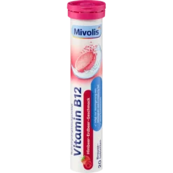 Mivolis Vitamin B12 effervescent tablets with raspberry-strawberry flavor, 20 tablets