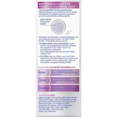 NIVEA Cellular Expert Filler Replumping Serum back label showing directions & ingredients