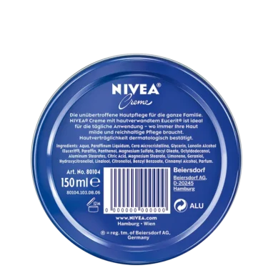Nivea Cream - Made in Germany, 150 ml Nivea Creme 150ml Backside