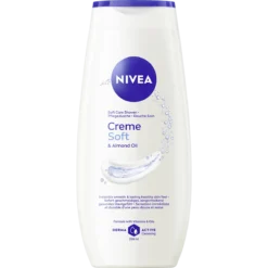 NIVEA Creme Soft & Almond Oil Shower Gel 250 ml with vitamins C and E for gentle daily cleansing