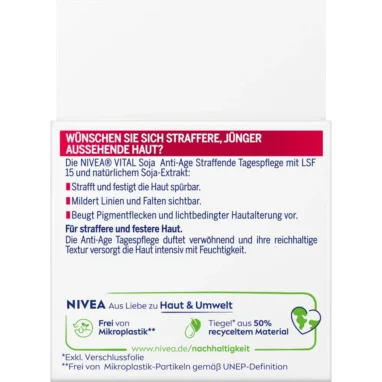 Nivea Vital Soy Anti-Age Firming Day Cream SPF15, 50ml - Backside