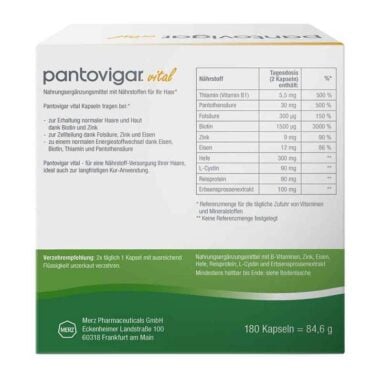 Pantovigar vital 180 Capsules – Back