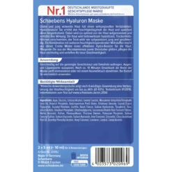 Back of Schaebens Hyaluron Face Mask 2 x 5 ml showing ingredients and product information