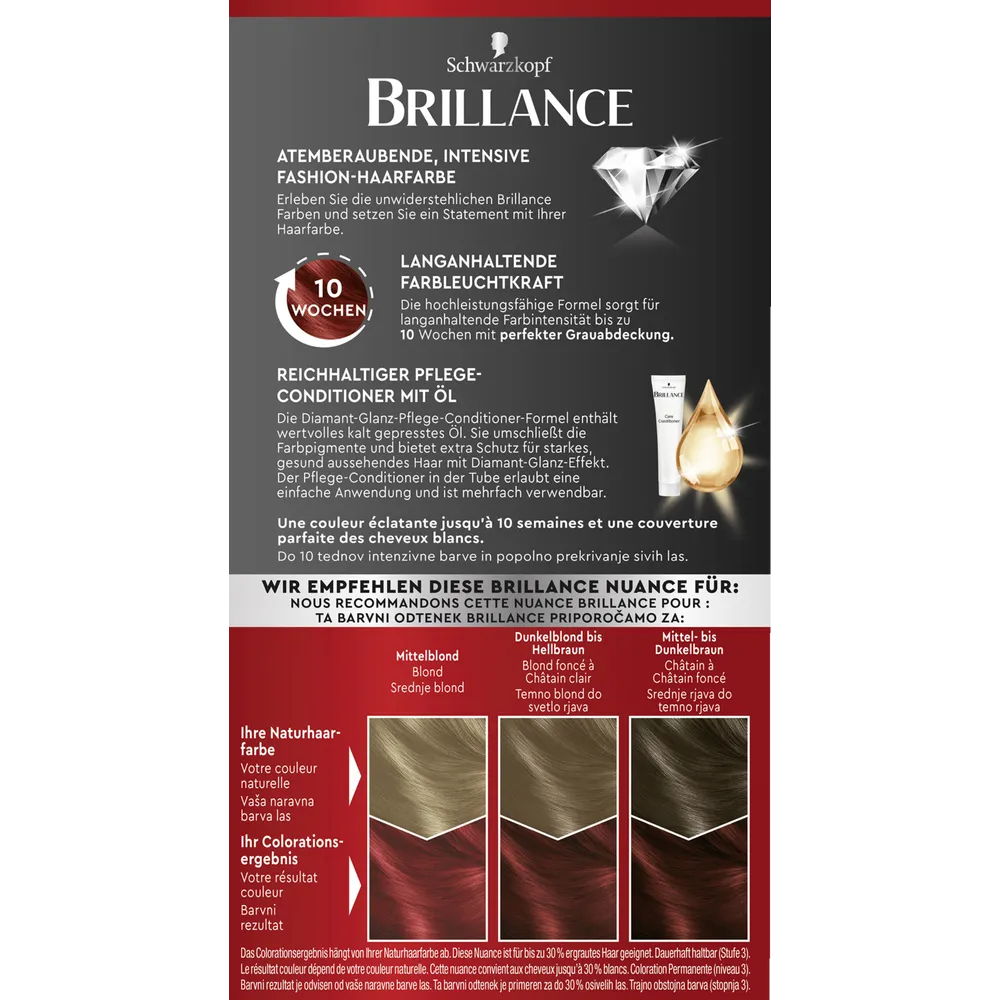 Schwarzkopf Brillance 842 Cashmere Red Hair Dye Schwarzkopf Brillance 842 Cashmere Red hair dye back side box
