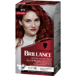 Schwarzkopf Brillance 872 Intense Red hair dye box front with Haptiq system