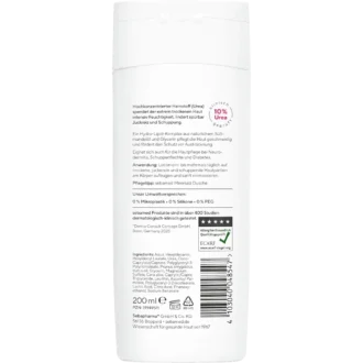 Sebamed Akut Lotion Urea 10% parfumfrei back label with ingredients and instructions