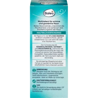 Balea Niacinamide Day Cream SPF30 ingredients and usage label