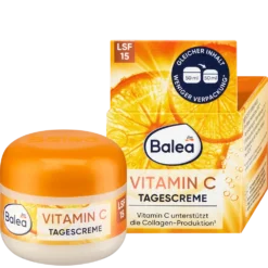 Front view of Balea Vitamin C Face Cream SPF 15 50 ml tin & package