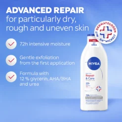Nivea Repair & Care 72h Body Lotion, 400ml NIVEA Repair & Care Urea Body Lotion 400 ml with 12% glycerin, AHA and BHA for very dry rough skin