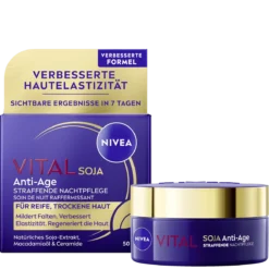 NIVEA VITAL Soy Firming Night Cream 50 ml – front packaging with purple cream jar