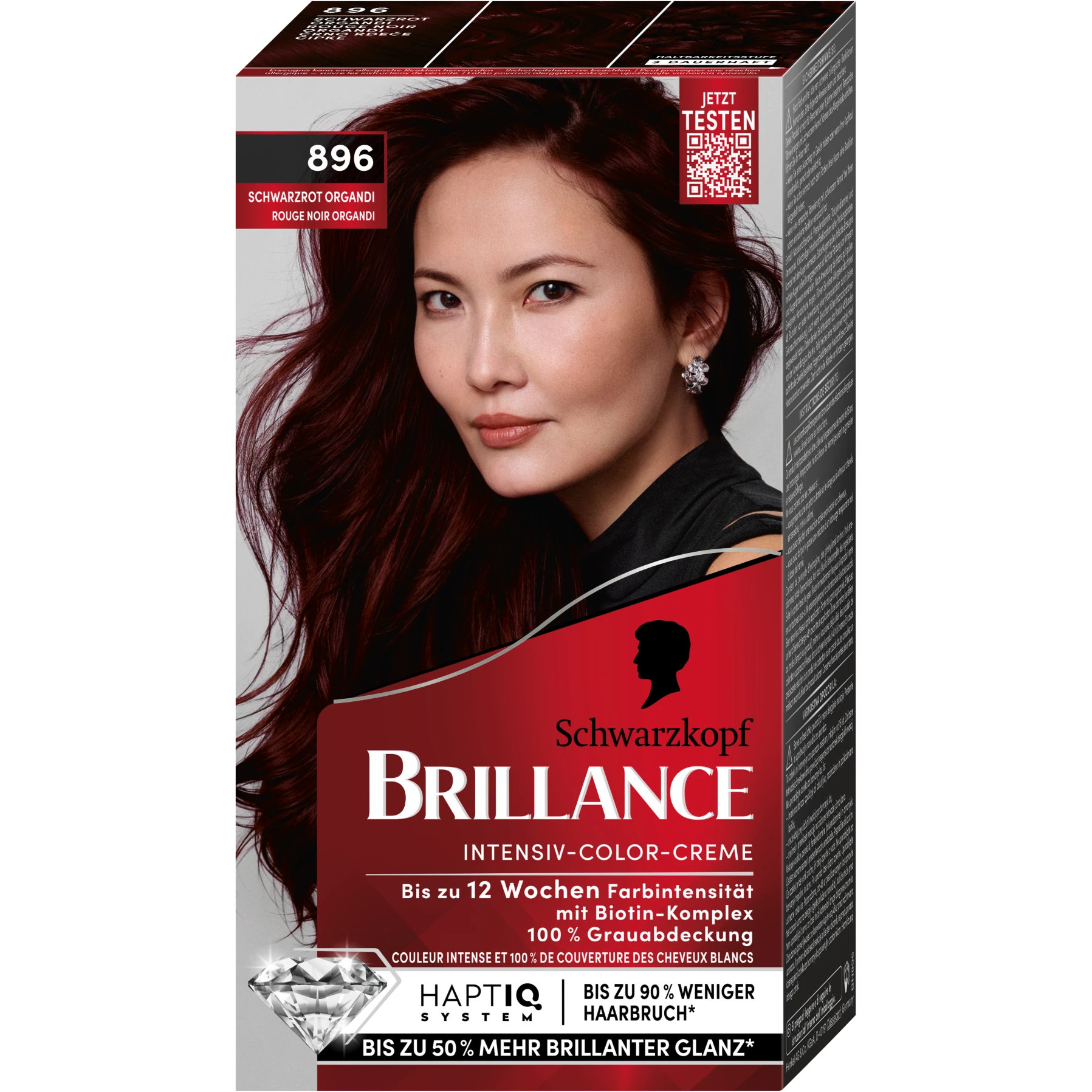 Schwarzkopf Brillance 896 Black Red Organdy Schwarzkopf Brillance Hair Color 896 Black Red Organdi permanent hair dye box front
