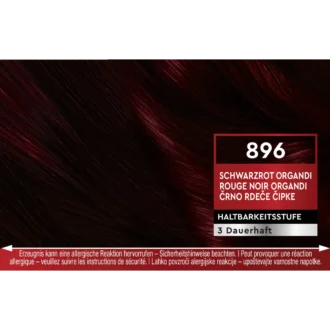 Schwarzkopf Brillance 896 Black Red Organdi hair color result swatch showing deep black red hair shade