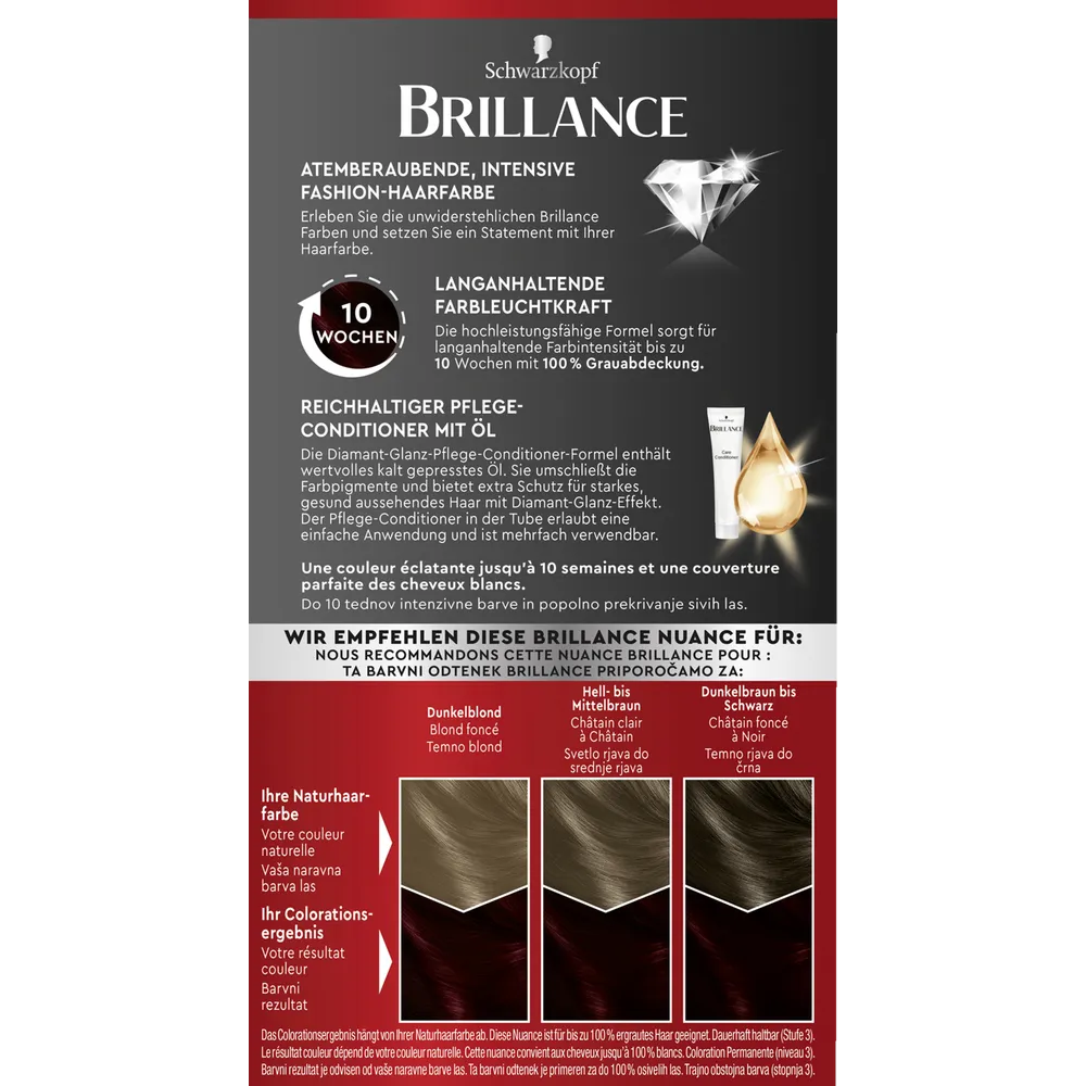 Schwarzkopf Brillance 896 Black Red Organdy Schwarzkopf Brillance 896 Black Red Organdi hair dye packaging with instructions