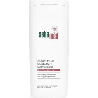 Sebamed Body Milk back label with ingredients and usage instructions