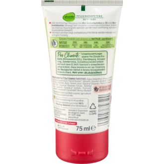 Alverde Pomegranate Intensive Hand Cream, 75ml Back view of alverde Hand Cream showing ingredient list and certification details.