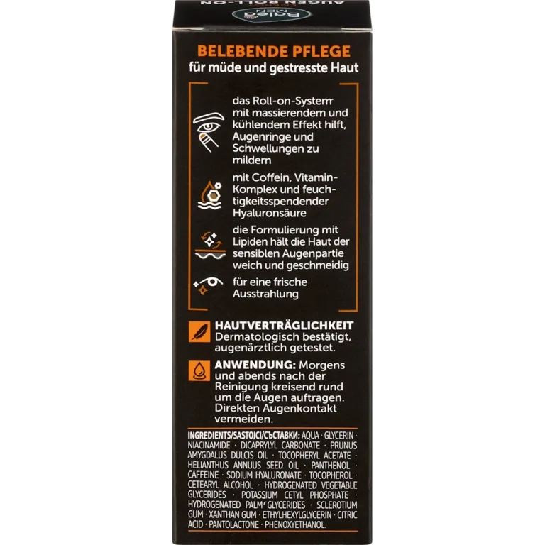 Balea Men Energy Eye Roll-On, 15 ml Balea Men Energy Eye Roll-On, Back with ingredients