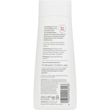 Sebamed Urea 5% Acute Shampoo label with ingredients & usage