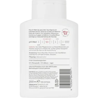 Sebamed Wellness Shower back label showing ingredients & usage