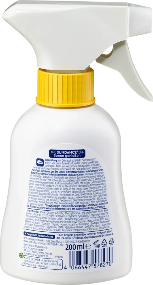 SUNDANCE Kids MED Ultra Sensitive Sun Spray SPF 50 back view