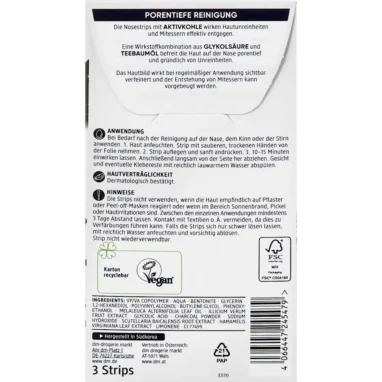 Balea Activated Charcoal Nose Strips, 3pc - Backside
