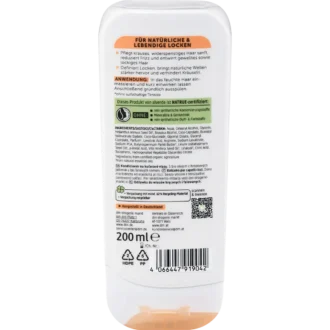 Back of alverde Curl Conditioner 200 ml with ingredients and directions