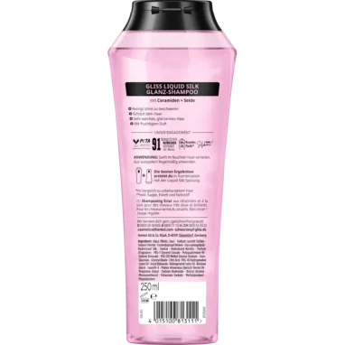 Back of Gliss Kur Liquid Silk Shampoo showing full INCI ingredients list