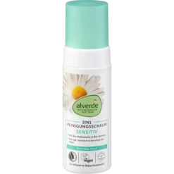 alverde 3-in-1 Sensitive Cleansing Foam with organic witch hazel and chamomile, 150 ml bottle