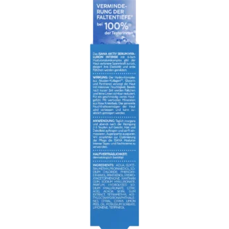 Back of ISANA Hyaluron Intense Serum 30 ml showing ingredients and product information