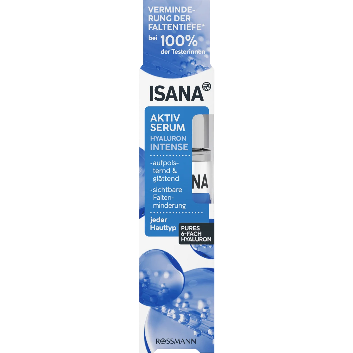 ISANA Hyaluron Intense 6x Hyaluronic Acid Serum, 30 ml ISANA Hyaluron Intense Serum 30 ml with 6x hyaluronic acid for plumping hydration and smoother-looking skin